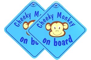 Tek Automotive Blue Cheeky Monkey Baby on Board Car Sign | 5.5" x 5.5" Twin Pack with Suction Cup | Fun Safety Badge for Kids