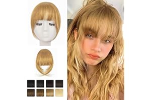 ‎BARSDAR BARSDAR Echtes Menschliches Haar Clip in Bangs, 100% Menschliches Haar Clip in Pony für Frauen - Blond Pony Extensions Fringe mit Bügeln Färbbar Echtes Haar Pony Haarteile - Erdbeerblond