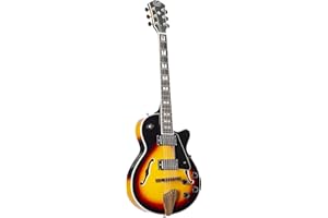 J&D SA Mini Halbakustik Gitarre, Sunburst, Hollow Body, Riegelahorn Decke, Ahorn Hals, Palisander Griffbrett, 20 Medium Bünde, Humbucker Tonabnehmer, Chrom Hardware, Hochglanz Finish, Multicolour
