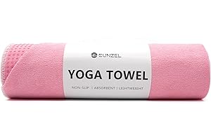 Eunzel Hot Yoga Towel - Microfiber Non Slip Yoga Mat Towel with Grip Dot Sweat Absorbent Towel for Hot Yoga, Pilates and Fitness 72" x 24", Pink/White