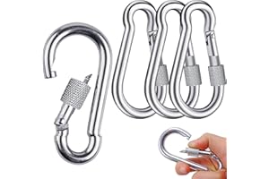 PARASTAR 4 karabińczyki ze stali nierdzewnej, karabińczyk bezpieczeństwa o nośności 200 kg, karabińczyk ze śrubą, do aktywności na świeżym powietrzu, wędrówek, podróży, domu (38 x 80 mm)
