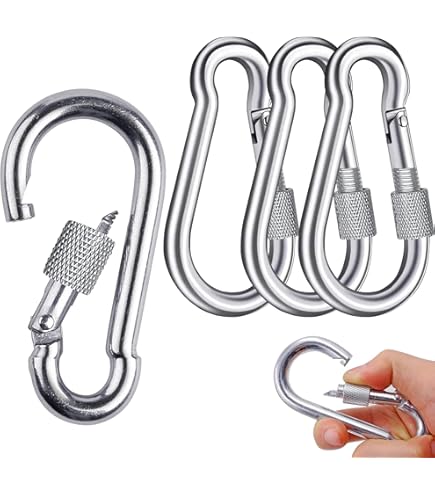 Set 4 Moschettoni In Acciaio Inox Con Giroscopio - Per Chiavi, Escursionismo E Attivit&agrave; Outdoor (Nero E Argento)
