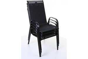 MARKO OUTDOOR Black Stacking Textoline Chairs Outdoor Garden Furniture High Back Seating Patio (4)