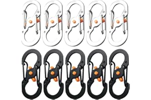 Cdemiy S Carabiner Clip, 10 PCS Mini Stainless Steel Carabiner, S Shape Keychain Hook Clip with Lock, for Small Backpacks Keys or Dog Tags for Home Outdoor Hiking Fishing Camping Travel