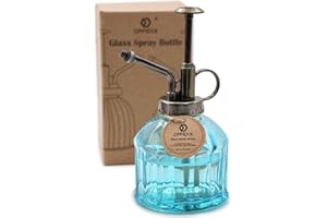 OFFIDIX Flacon pulvérisateur d'arrosage en verre, brume végétale avec arrosoir à fleur en plastique bronze pour arrosage de petites plantes à l'intérieur de la maison ou du bureau (bleu)