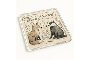 THE PLUM PENGUIN Whimsical Acrylic Coaster Gift - Intricately Sketched Woodland Design with Fox and Badger Conversation for Reflective Moments