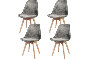 JIJIAN 4er Set Esszimmerstühle aus Wildleder mit Kissen und Holzbeinen Küchenstühle, Moderner Nordic Stil für Esszimmer, Küche und Wohnzimmer