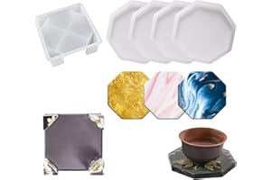 ELBOURN Coaster Resin Mould, Coaster Mold Set 5 Pack, Silicone Coaster Storage Box for DIY Resin Coaster, Cup Holder, Home Decoration, Handmade Gift