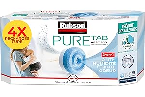 Rubson Recharges Pure Tab pour absorbeur d'humidité AERO 360° (4 x 450 g) – Recharges neutres anti-humidité & anti-odeur pour déshumidificateur – Recommandé par l'AFPRAL
