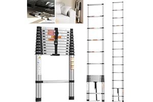 AUTOBABA Scala telescopica da 3,8m, in acciaio inox di alta qualità, scala allungabile multifunzionale, scala antiscivolo, sicuro e stabile, leggero e portatile, carico massimo 150kg, per case,soffitta, camper