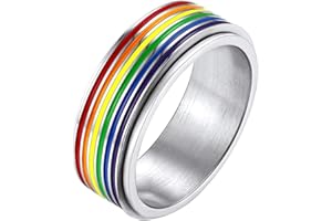 Bandmax Bague LGBT Tournante Anti-Stress en Acier INOX/Plaqué Or, Unisexe Anneau Fierté Personnalisable, Taille 54/57/59/62/64/67
