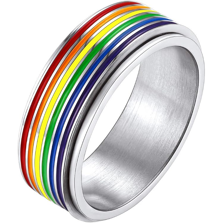 Bague Arc-en-Ciel LGBT En Acier Inoxydable - Bijou Pride Pour Couple Lesbien Et Gay
