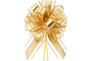 Jeffdad 10 Stück Große Geschenkschleife, 18 cm Ziehschleife Geschenk Schleife mit Geschenkbänder Dekoschleifen für Basteln Verpacken Hochzeit Geburtstag Geschenkverpackung(Gold)