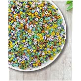 Flea Market &Ccedil;izgili Kum Boncuk, 50Gr Karışık Renkli &Ccedil;izgili Model Cam Kum Boncuk, Takı Boncuğu (50Gr,~600 Adet)
