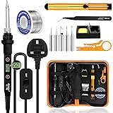 Soldering Iron Kit 80W LCD Adjustable Temperature 180-520°C Welding Tools ON/Off Switch, Solder Wire, 5 Soldering Tips, Desol