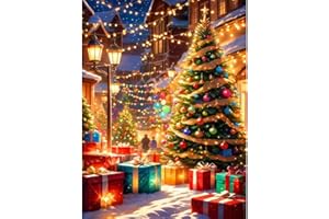 askkqtx Christmas Diamond Art Kits for Adults,Christmax Tree Festival DIY 5D Round Full Drill Diamond Painting Kits for Beginner, Diamond Dots Gem Art Painting Kit for Home Wall Decor 12x16 Inch