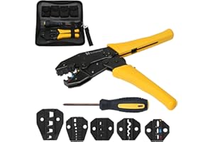 Voilamart Crimping Tool 0.5-35mm Crimping Pliers Set Heavy Duty Cable Ratcheting Tool Hand Stripper Kit for Terminals Connectors with 5 Dies + Carry Case + Screwdriver