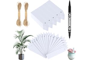 COEMA 300Pcs Plant Labels for Outdoor Plants Plastic, Reusable Plant Labels, Plant Tags, White Plant Markers & Labels with Marking Pen and Twine for Seed Herb Seedling Vegetable Flower Potted (2 x 10cm)