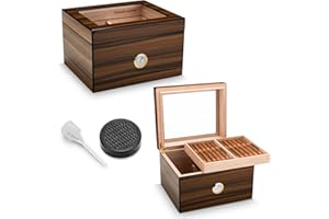 CIGARLOONG Zigarren Humidor Zedernholz, Glasplatte, Humidor mit Luftbefeuchter&Hygrometer, Geschenke für Männer (L für 75 Zigarren)