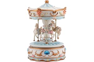NATUDECO Caja de música de carrusel Caja musical giratoria de caballo con luces de colores Juega Tune Castle in The Sky Figuras de caballos pequeños Decoración del hogar Adornos de automóvil para niña Mujer