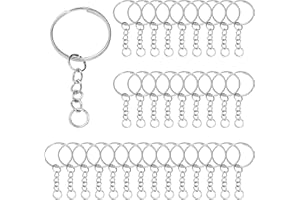 JORMFTTE 32 PCS Keychain Rings, Metal Keyring Blanks Split, Keychain Keyring, 25 mm Key Ring Hoops with Open Jump Rings and Chain for Crafts DIY, Lanyards, Jewelry Making