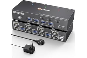 CAMGEET 4K60Hz HDMI KVM Switch 2 Monitors 3 Computers, EDID Emulator, USB 3.0 Dual Monitor KVM Switch for 3 Computers Share 2 Monitors and 4 USB 3.0 ports, with Wired Remote, USB Cables and 12V power adapter
