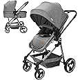 The Moon Brand Pro 2 In 1 (Convertible To Carrycot), Reversable Stroller/Pram Suitable For Newborn/Infant/Babies/Kids From Birth To 3 Years.Convertible Cradle,Bassinate., From 0 To 18 Kg – Dark Grey