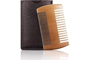 Rpanle Peigne à barbe Barbe peigne en bois, bois de peigne à moustache avec étui en cuir Pour l'Entretien et le Soin de Barbe