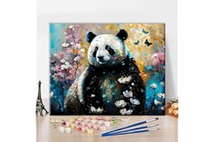 TISHIRON Panda Peinture par Numéros pour Adultes Débutants - Chinois à l'Huile et Acrylique sur Toile - Kit avec Pinceaux pour Dessin et Décoration