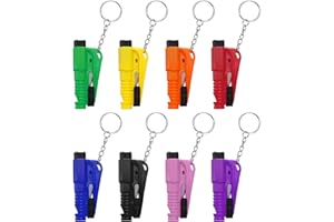 ‎BLINGOOSE 8 Stück Gurtschneider und Glasbrecher Schlüsselanhänger 3-in-1 Mini Auto Fluchtwerkzeug Notfall Hammer Car Rescue me Überleben Pfeifen Sicherheit Werkzeuge 8 Farben