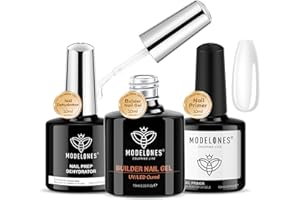 Modelones Gel Constructor para Uñas, Builder Gel, Rubber Base, Refuerzo Semipermanente, Extensión y Primer Deshidratador - Transparente