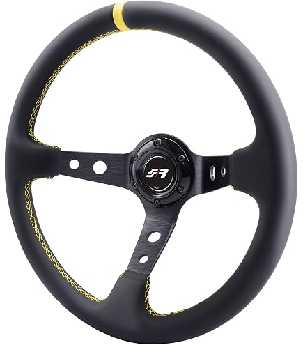 Volant Sport Cuir GT2i – Diamètre 350 Mm – Plat – 3 Branches Noires – Repère Jaune – Bouton Klaxon Inclus – Pour Simu Racing Ou Custom - 9