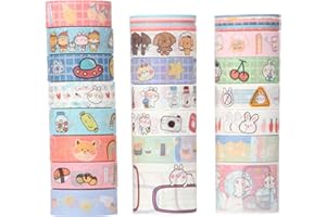 LGEGE Juego de 20 rollos Washi Tape Set de dibujos animados japoneses de 30/15 mm de ancho, bonito conejo, oso, gato, plátano,decoración de elementos florales para papelería Kawaii,álbumes de recortes