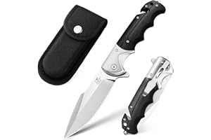 LOTHAR SMAUG Couteau Pliant en Acier D2 avec Briseur de Verre et Coupe Ceinture, Couteau de Poche de Survie Multifonctionnel avec Clip de Ceinture, Idéal pour la Chasse, la Pêche et le Camping