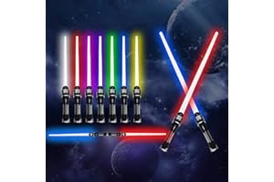 SHOWHEEL Spada laser per bambini, doppia lama laser, RGB 7, colore metallo, con pellicola effetto sonoro, 2 in 1, spada laser retrattile, per feste di compleanno per bambini
