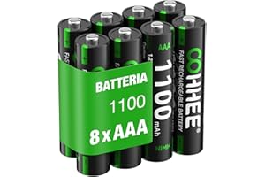 ZEPATH OOHHEE 8 x AAA Batterie Ricaricabili, Ni-MH 1100mAh Batterie AAA Alta Capacità, 1200 Tech Ni-MH Batterie, Bassa Autoscarica 1.2V AAA, con 2 x Scatola di Protezione Della Batteria