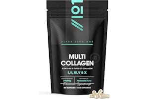 REVIVE NATURALS Multi Collagen 2400mg – Types I, II, III, V & X – 180 Capsules – Wild Caught Marine, Grass Fed Bovine, Eggshell & Free-Range Chicken Collagen Powder, with Hyaluronic Acid & Vitamin C – by Alpha01