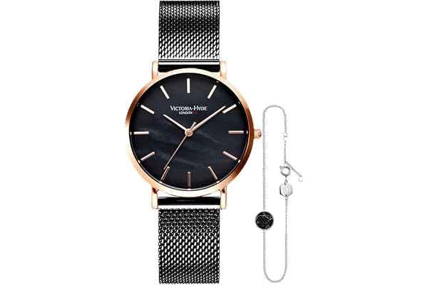 VICTORIA HYDE Femmes Quartz Montre Et Bracelet Set Bande de d'acier Inoxydable/Bracelet en Cuir