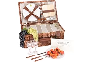 LES JARDINS DE LA COMTESSE Les Jardins de la Hrabina - Koszyk piknikowy Amboise - Kompletny dla 2 osób - Izolowana komora lodówka - Ceramiczne talerze i szklane kieliszki do wina - Tkanina w paski - 46 x 26 x 18 cm