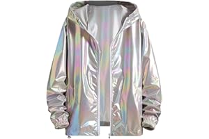ORBGONS Jacke Silber Metallic Damen, Disco Karneval Kostüm, Bomberjacke Herren Pailletten Sakko Metallic Nightclub Jacke Slim Fit Jacken Lässig Reißverschluss Übergangsjacke Casual Sweatjacke Windjacke