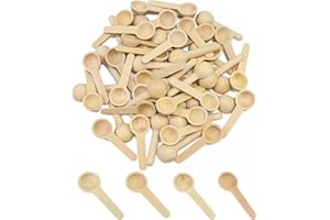 CATELL 50 Piezas Cuchara de Madera Mini Cucharas Cocina Redondas Pequeñas para Cuchara de Cuchara Para Helado, Cuchara Para Pastel, Cuchara de Condimentos, Cuchara de Mermelada