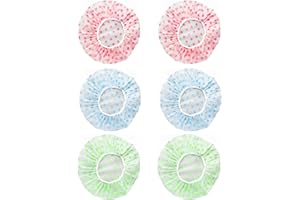 YOEZUO 6 Pieces Bonnet de Douche, élastiques Bonnet de Bain, Imperméable Réutilisables Chapeau de Douche pour Femmes Douche Spa Salon (Bleu, Vert, Rose)