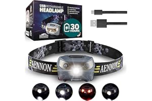 AENNON Rechargeable Head Horch - 220 Lumens, 150m Vision, 30 Hour Battery - Waterproof LED Head Torch Battery Powered - Best for Camping, Running, Hiking
