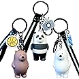 3 Pcs We Bare Bears Keychain,Wopin- Cute Cartoon Anime Keychain/Keyring with Wrist Lanyard,Grizzly,Panda and IceBear Figures Pendants,Kawaii Keychain Perfect for Birthday Gift