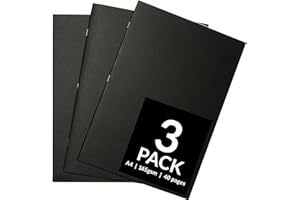 ARTISTIK Black A4 Sketchbook with Soft Cover – 40-Pages Staple-Bound Sketch Book with 165 GSM White Cartridge Paper & Drawing Pad for Mixed Media Use (Pack of 3)