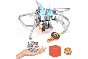 RIKMODY Camping Gas Stove, 6800W Portable Camping Stove Windproof Backpacking Stove with Piezo Ignition,Folding Gas Burner Cooking Stoves for BBQ,Suitable for Outdoor Cooking Hiking Fishing Trekking Picnic