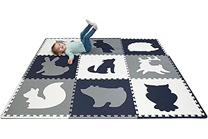 Hakuna Matte Duża piankowa mata do zabawy dla niemowląt 1,8 x 1,8 m – 9 łączących się piankowych płytek podłogowych ze zwierzętami – stylowa mata do raczkowania, zabawy i jogi – w 100% bezpieczna, bezzapachowa, bez formamidu