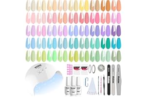 Vishine 48 PCS Pastel Gel Nail Polish Kit with UV Light Base and Matte Glossy Top Coat Nail Gel Polish Soak off Manicure Accessory Tools Suitable for All Seasons