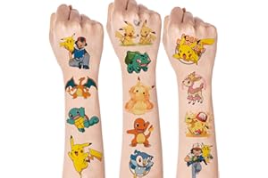 ‎SUNYOVIME Tattoo Kinder,10 Blätter Kinder Pokemon Temporäre Tattoos Aufkleber Set, Hautfreundliche Wasserdicht Kindertattoos Sticker für Mädchen Jungen Geburtstagsgeschenke Kindergeburtstag Mitgebsel Party