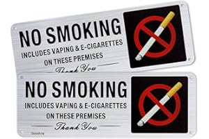 GOODVIA No Smoking Signs for Premises Aluminum Self-adhesive 9.8x3.5'' No Vaping Metal Brushed Warning for Indoor & Outdoor 2pack